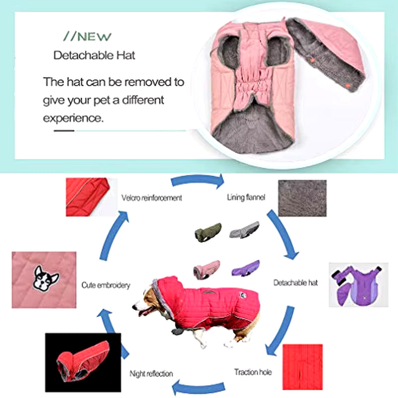 AIDA PET Dog Coat with Warm Detachable Hat Dog Thick Jacket Hoodie Reflective Sweater Clothing Outfits
