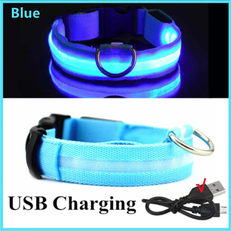 Rechargeable LED Glowing Pet Collar - Adjustable Night Safety Light for Dogs and Cats