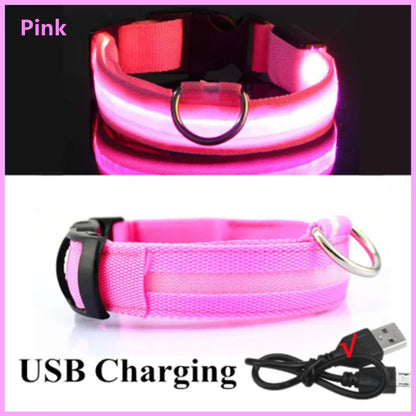 Rechargeable LED Glowing Pet Collar - Adjustable Night Safety Light for Dogs and Cats