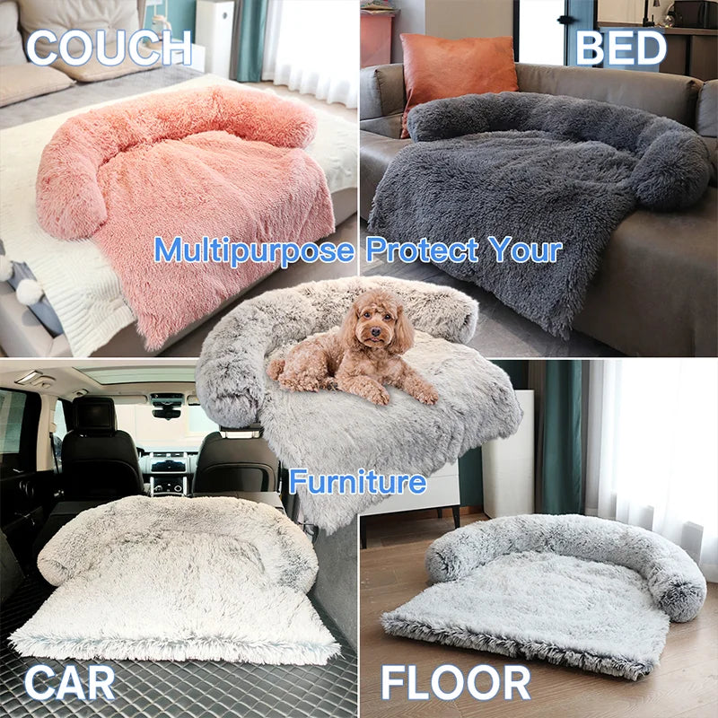 Cozy Removable Plush Large Dog Bed - Washable Calming Cushion for Cats & Dogs, Perfect for Winter!